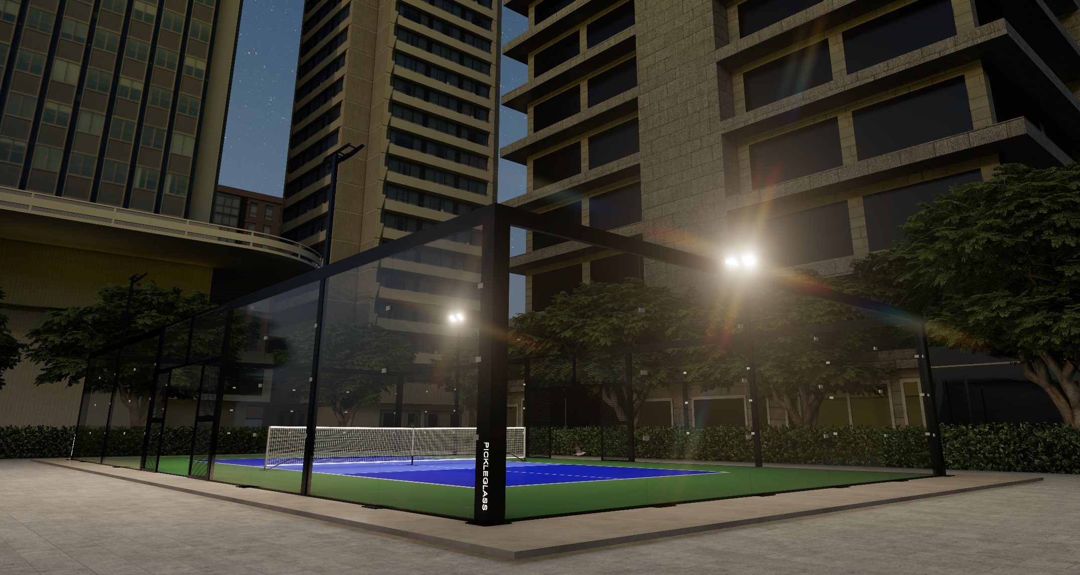 Pickleball Glass Court SoundProof NIGHT at apartment buildings